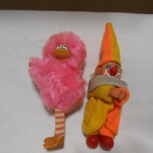2 VTG RARE MINATURE PLUSH TOYS HARD FACE HUGGING CLOWN & RUSS LESTER LOONEY BIRD